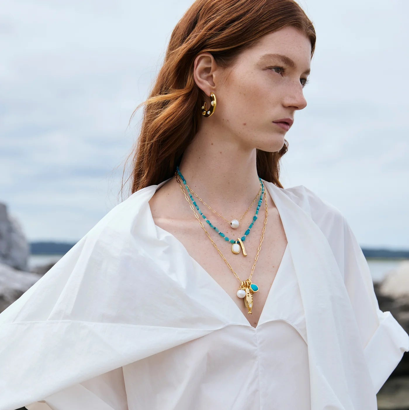 Saucer Hoops in Dotted Pearl by Lizzie Fortunato - At Present Jewelry