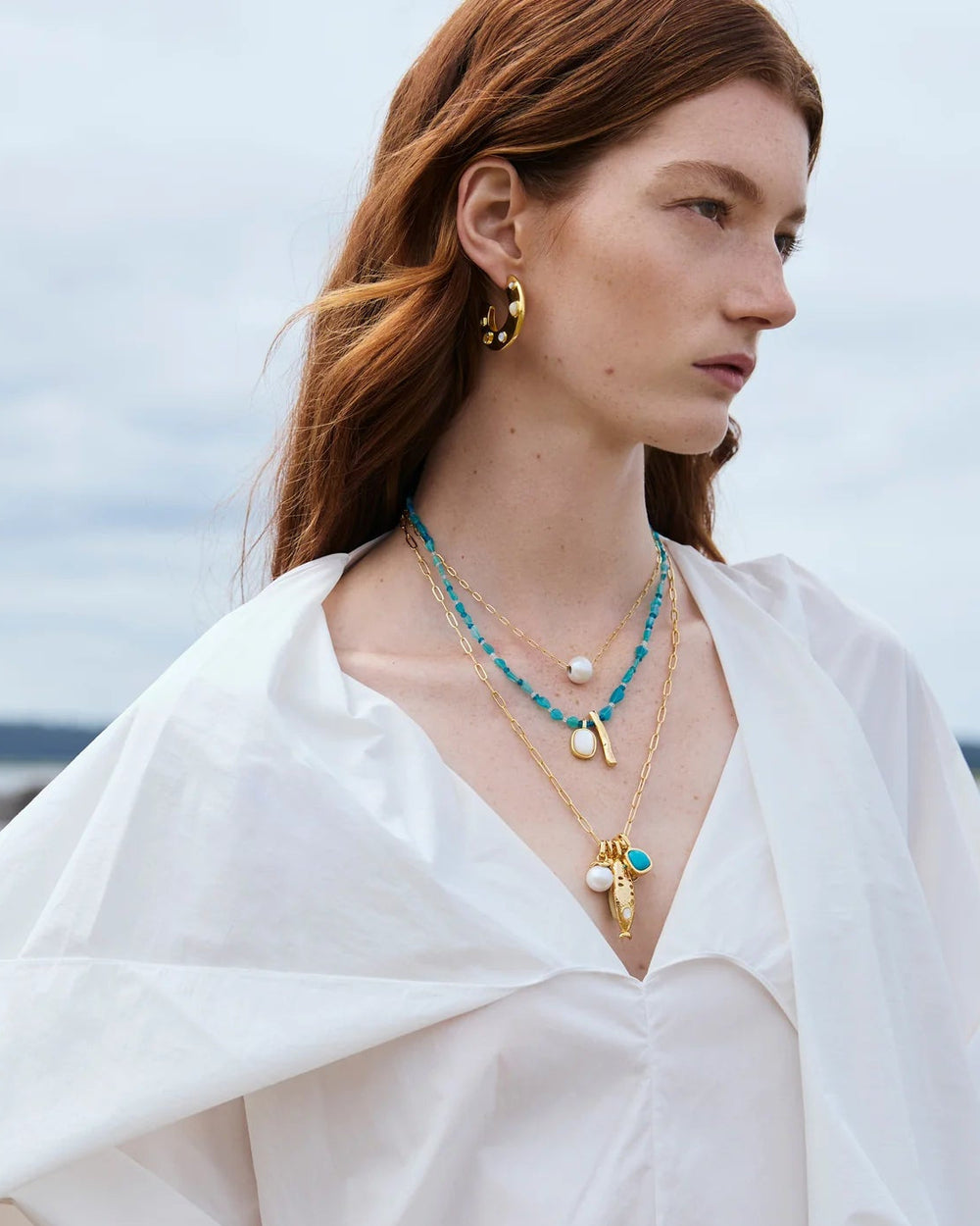 Saucer Hoops in Dotted Pearl by Lizzie Fortunato - At Present Jewelry