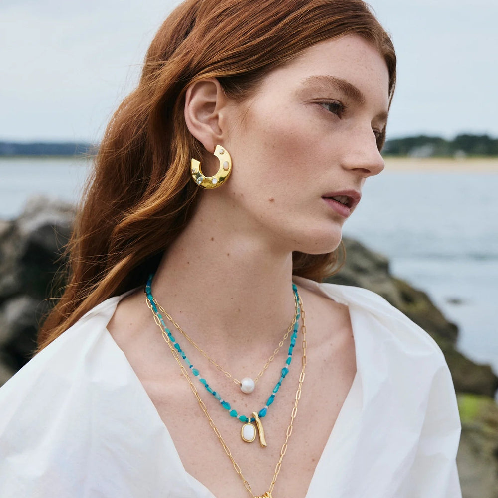 Saucer Hoops in Dotted Pearl by Lizzie Fortunato - At Present Jewelry