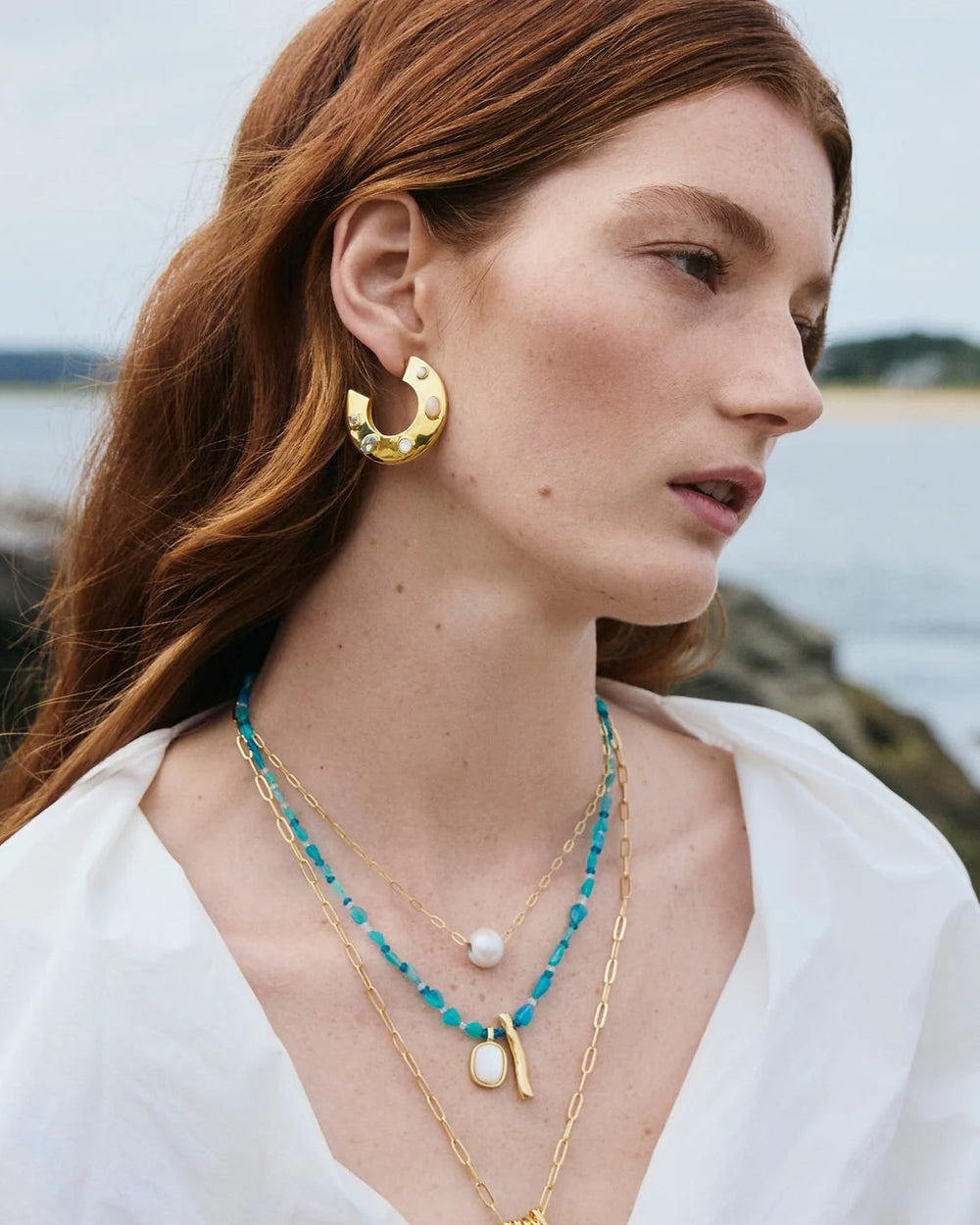 Saucer Hoops in Dotted Pearl by Lizzie Fortunato - At Present Jewelry