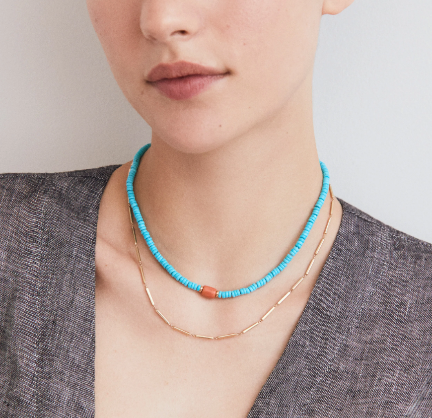Coral & Turquoise Beaded Necklace by Selin Kent - At Present Jewelry