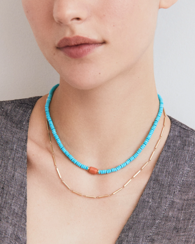 Coral & Turquoise Beaded Necklace by Selin Kent - At Present Jewelry