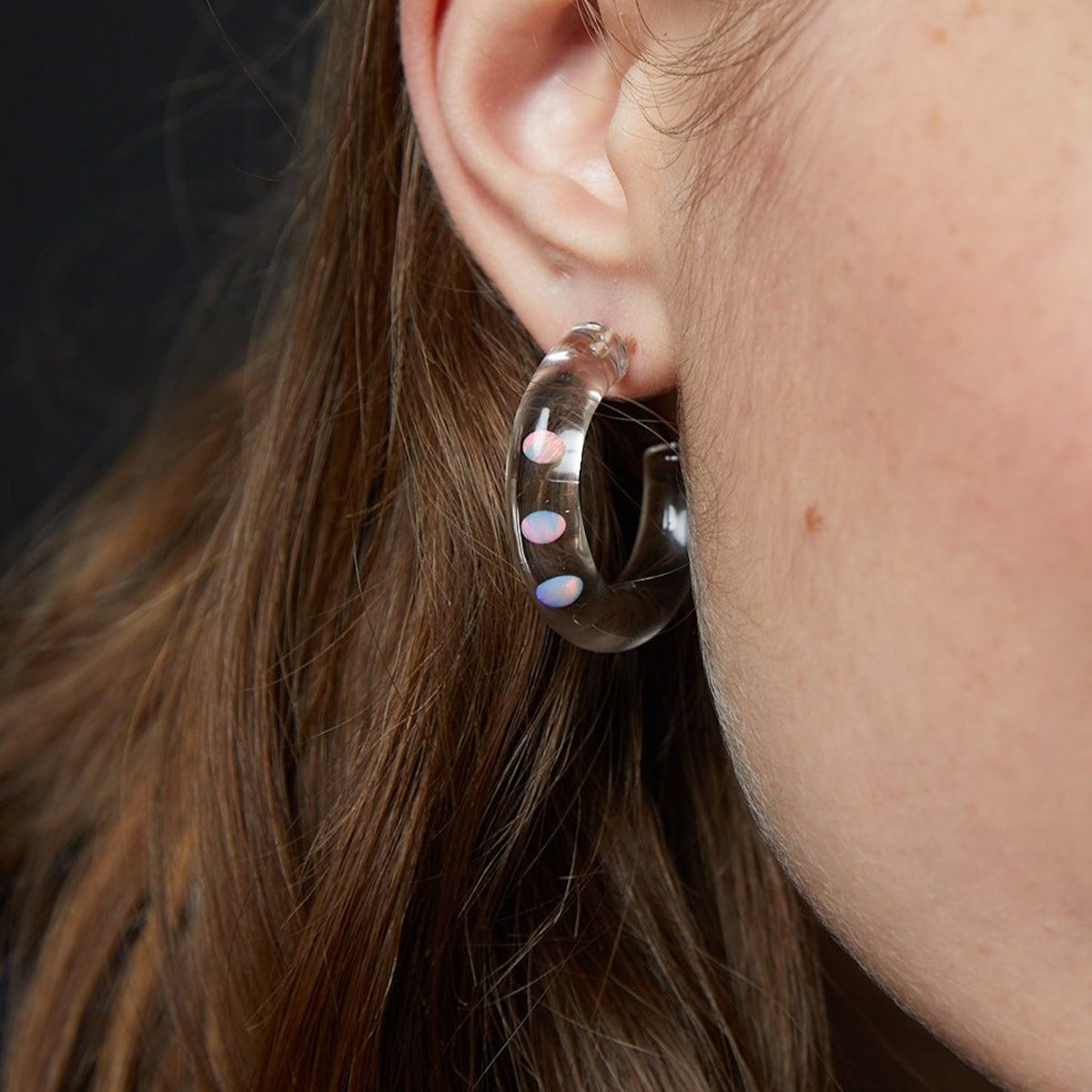 Three Gilson Opal Hoop Earrings