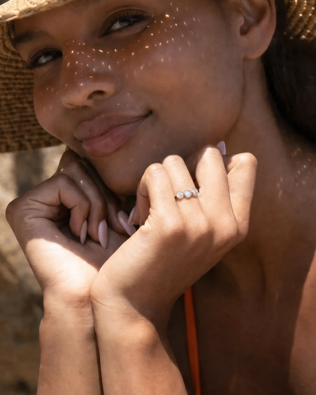 Triple Rainbow Moonstone Ring