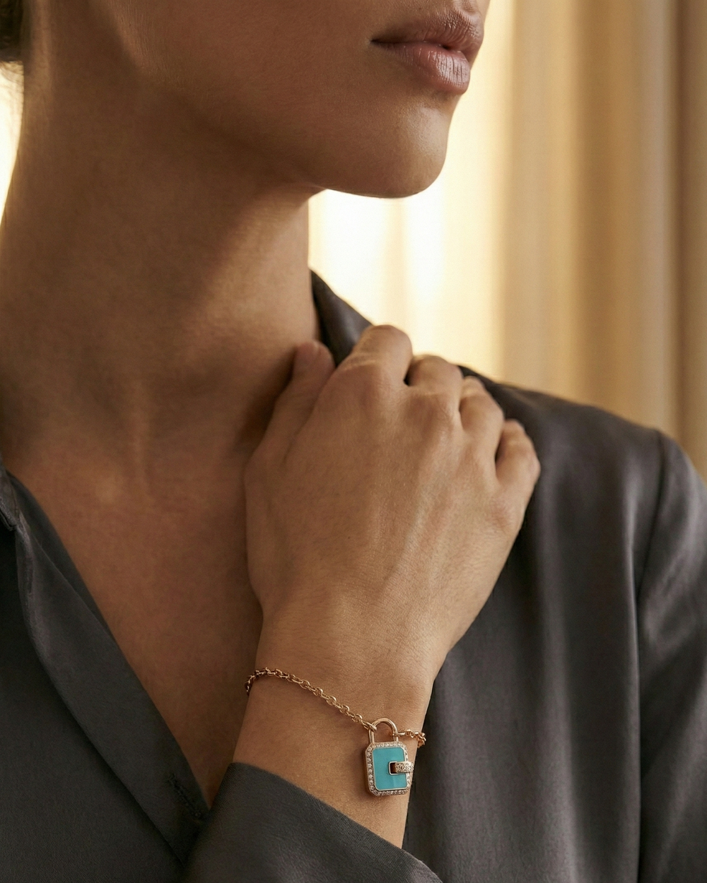 Mini Padlock, Turquoise Pavé