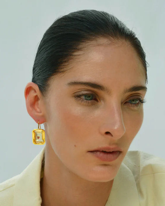 Tile Earrings, Citrine - At Present Jewelry