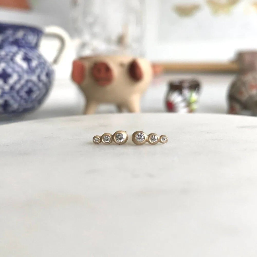 Graduated Granule + Diamond Studs by A.M. Thorne - At Present Jewelry