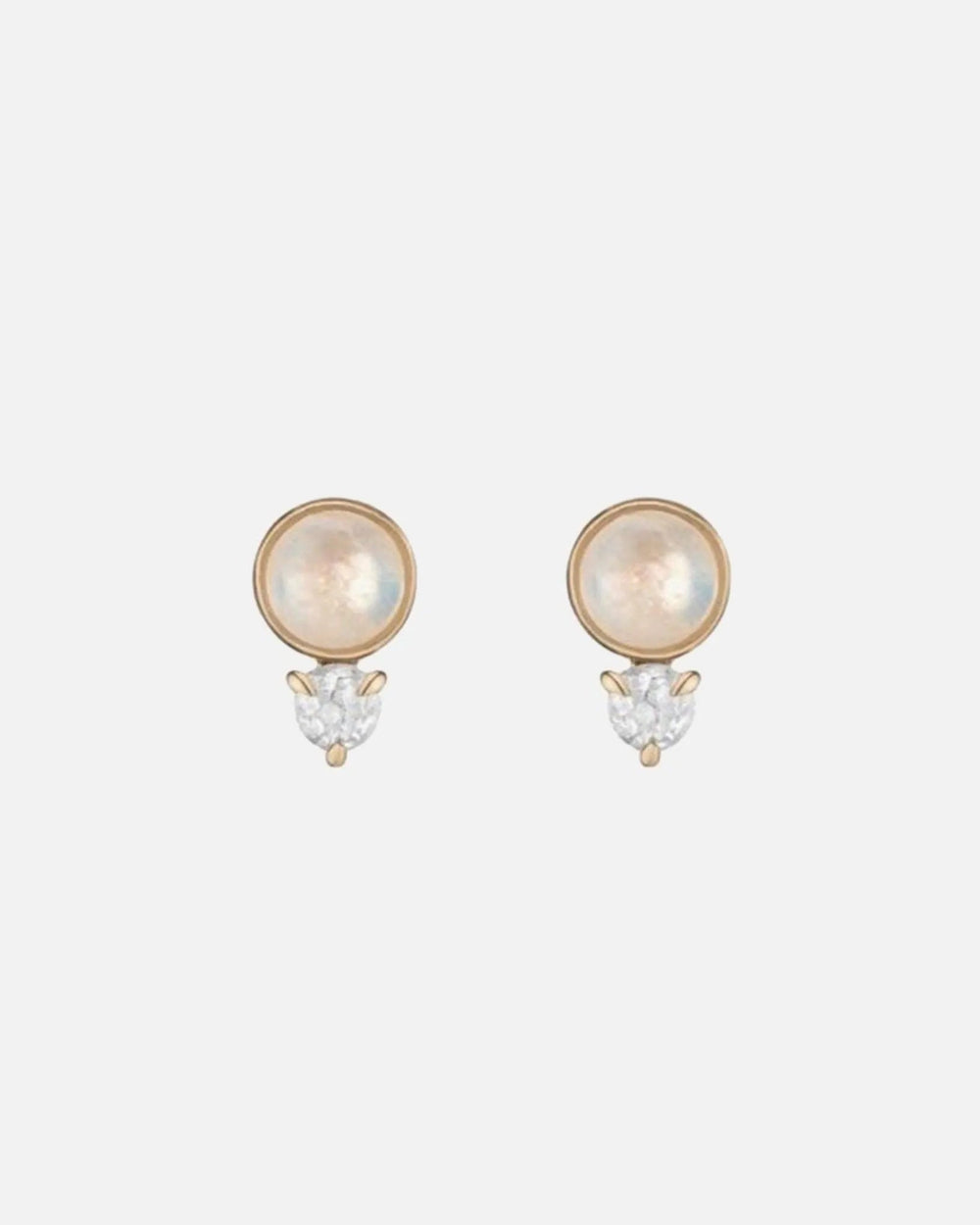 Rainbow Moonstone + Diamond Studs by A.M. Thorne - At Present Jewelry