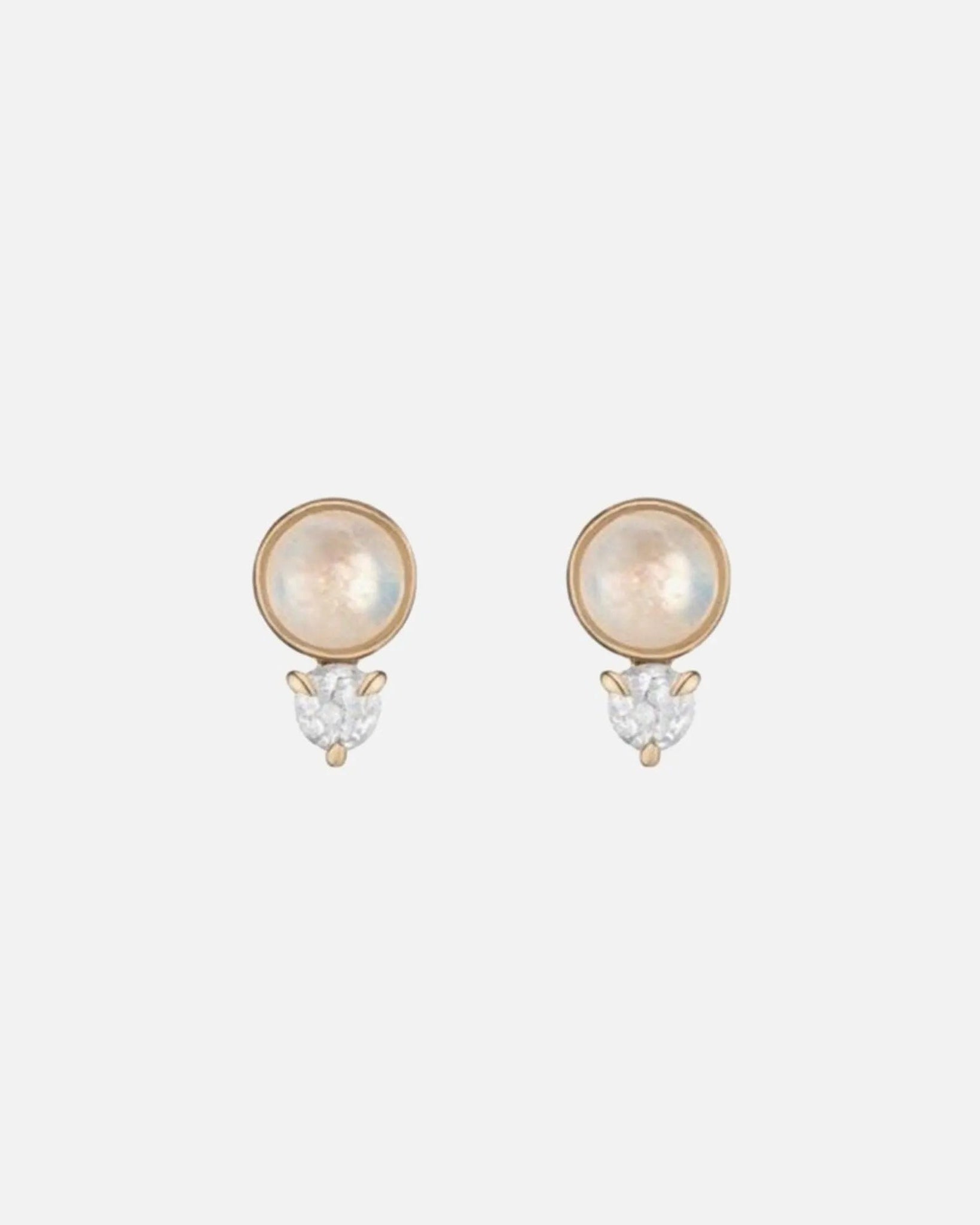 Rainbow Moonstone + Diamond Studs by A.M. Thorne - At Present Jewelry