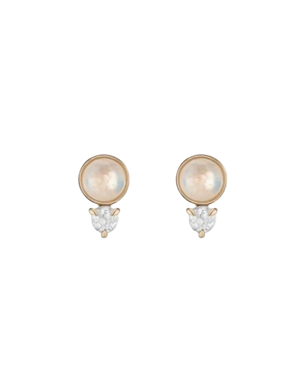 Rainbow Moonstone + Diamond Studs by A.M. Thorne - At Present Jewelry