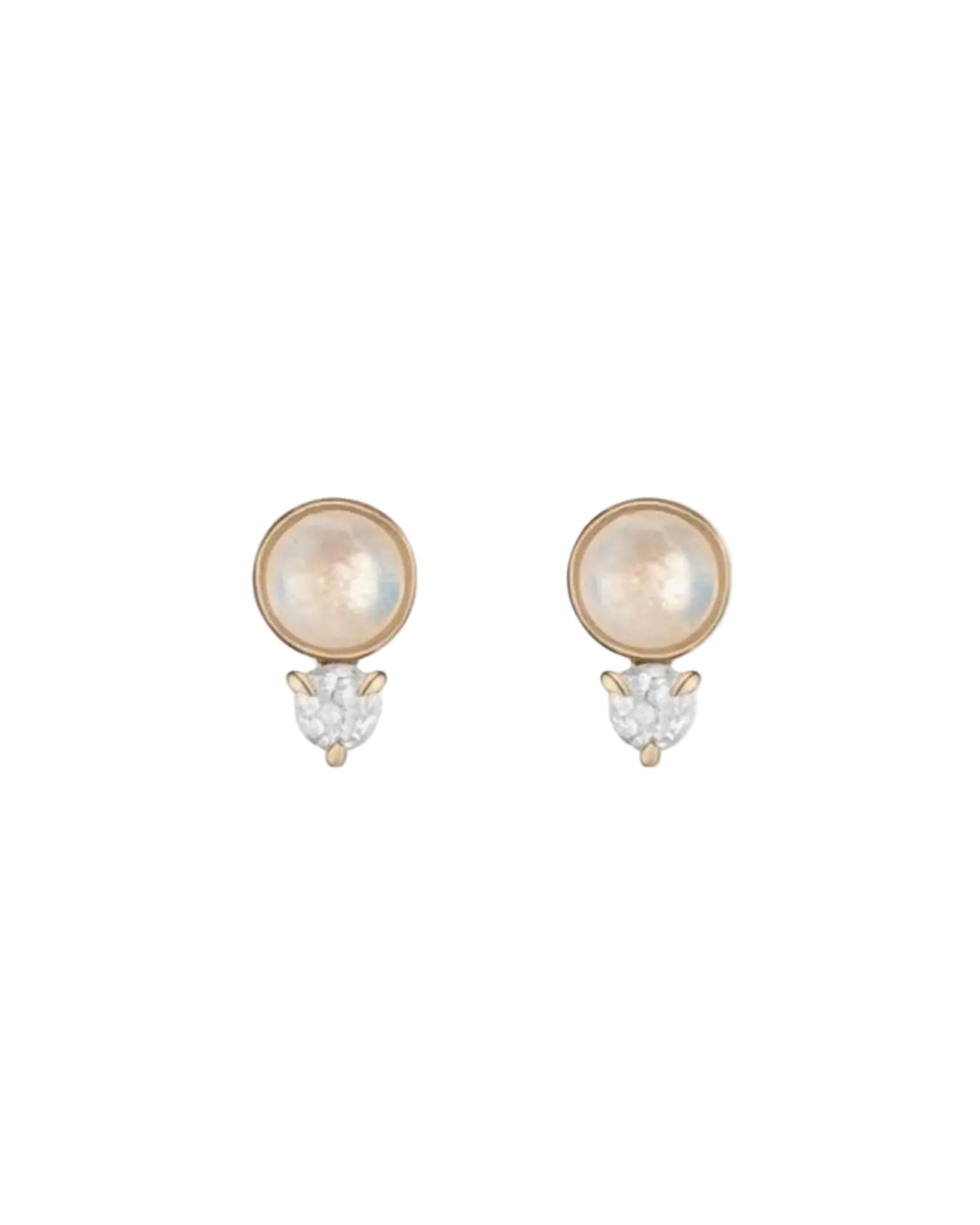 Rainbow Moonstone + Diamond Studs by A.M. Thorne - At Present Jewelry