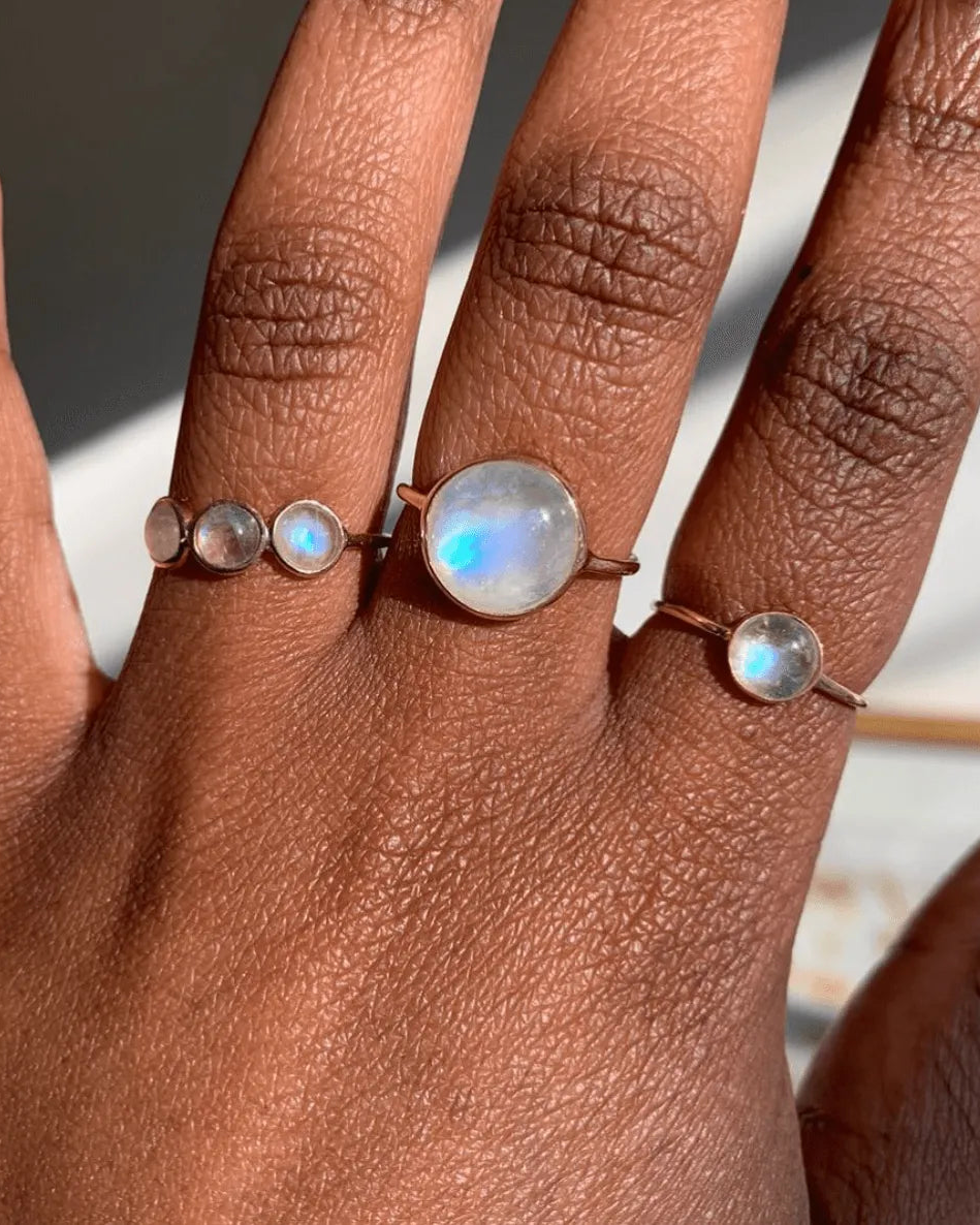 Triple Rainbow Moonstone Ring by A.M. Thorne - At Present Jewelry