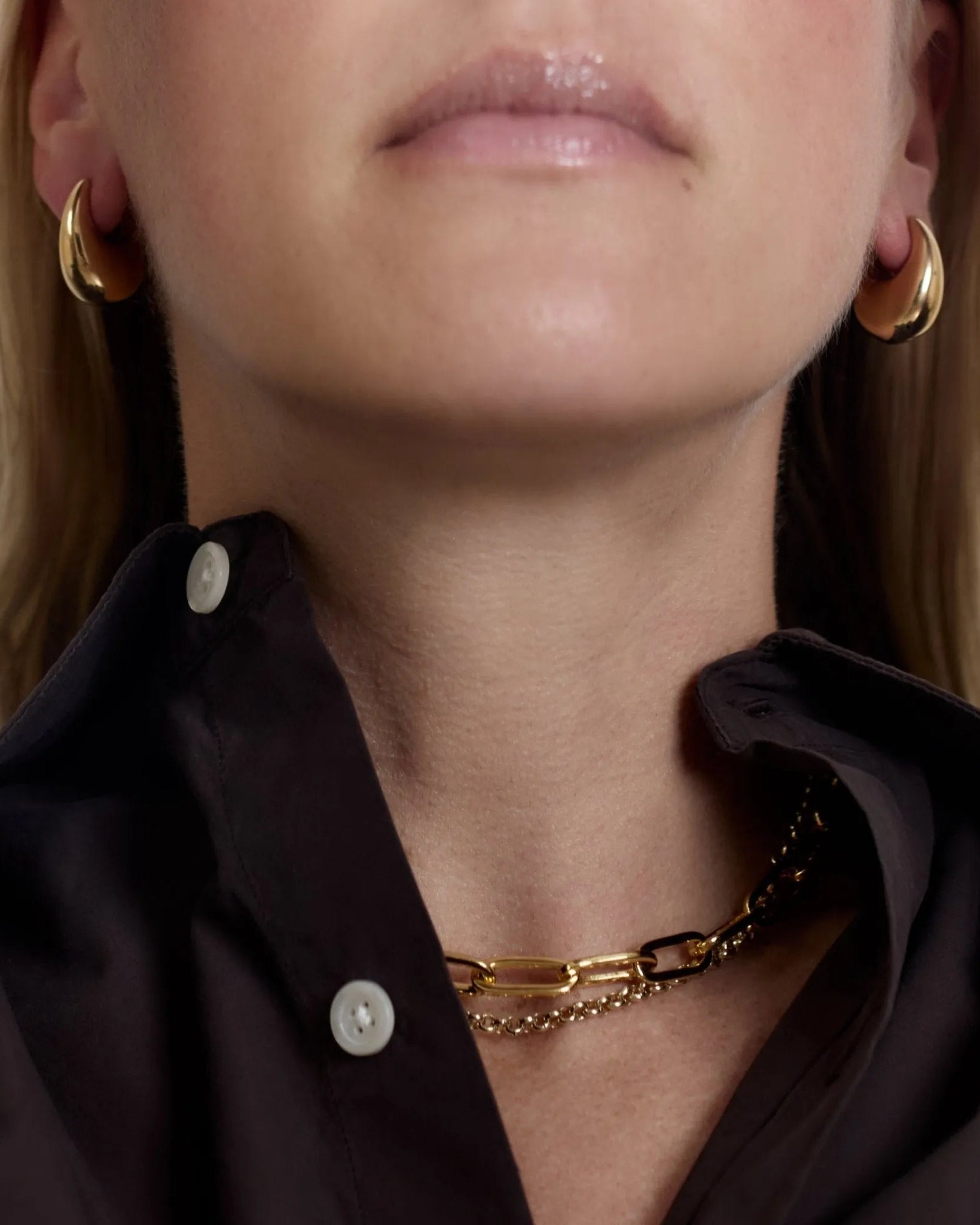 Sloping Hinge Hoop Earrings, Gold Plated, Small by Annika Inez - At Present Jewelry