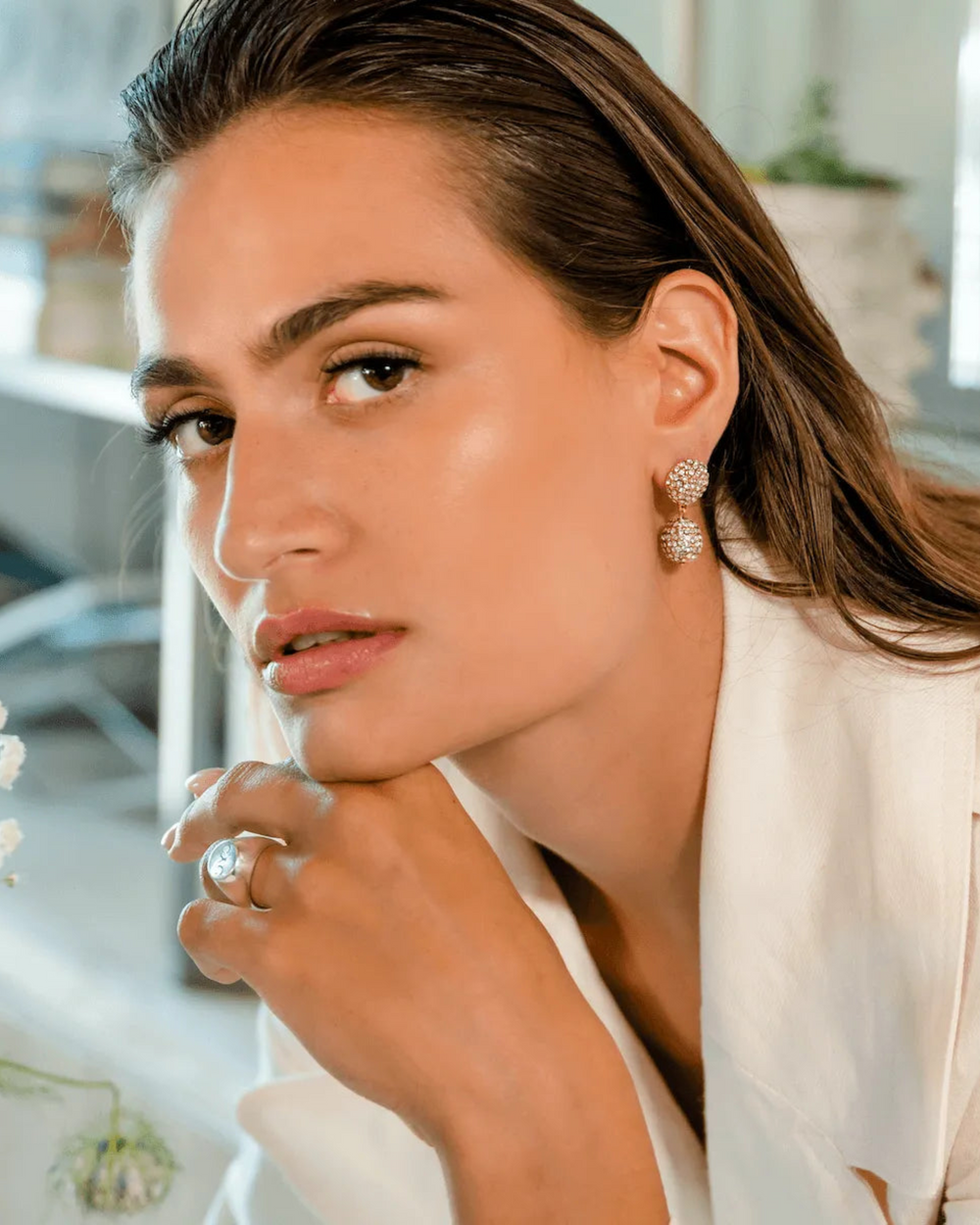 Pave Ball 2 Drop Earrings by Christina Caruso - At Present Jewelry