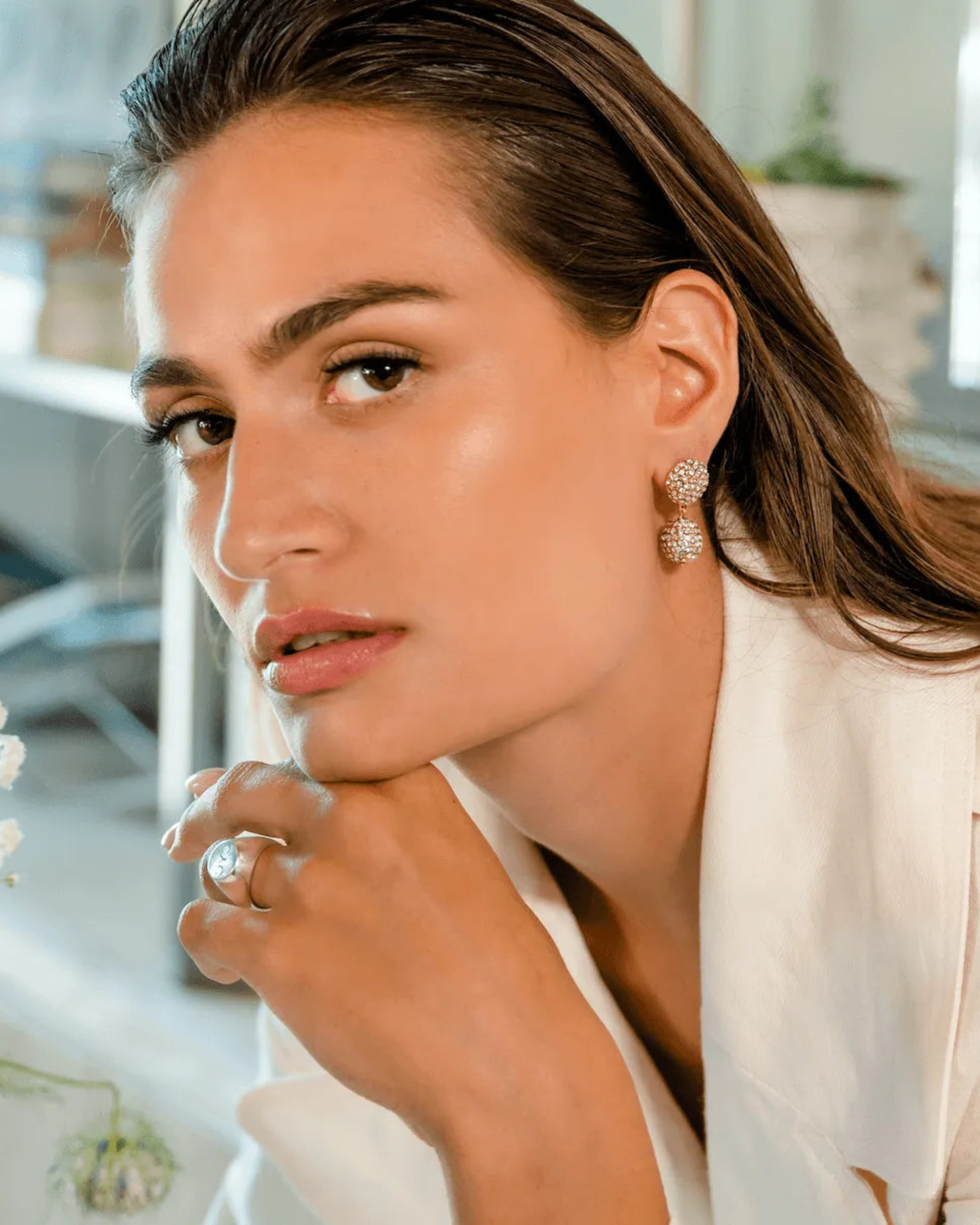 Pave Ball 2 Drop Earrings by Christina Caruso - At Present Jewelry