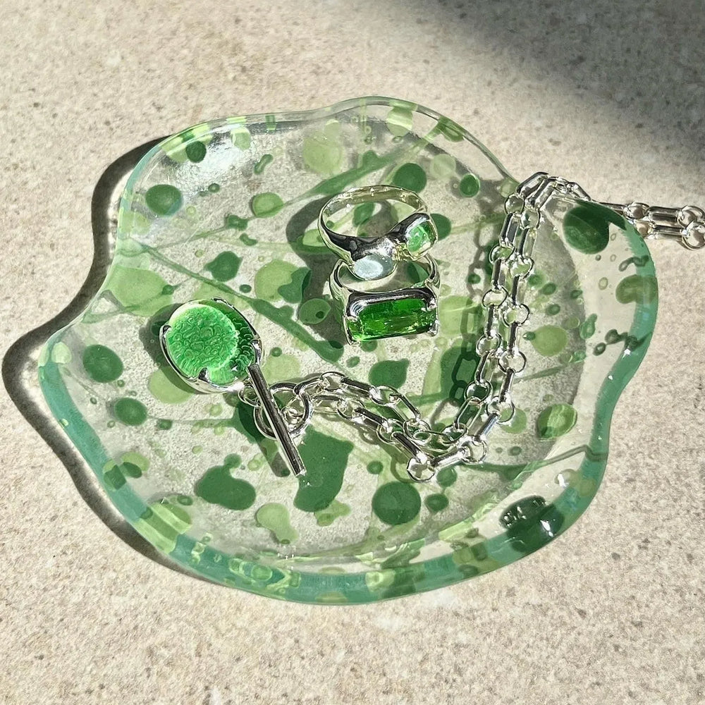 Splatter Glass Tray, Forest Green by CLED - At Present Jewelry