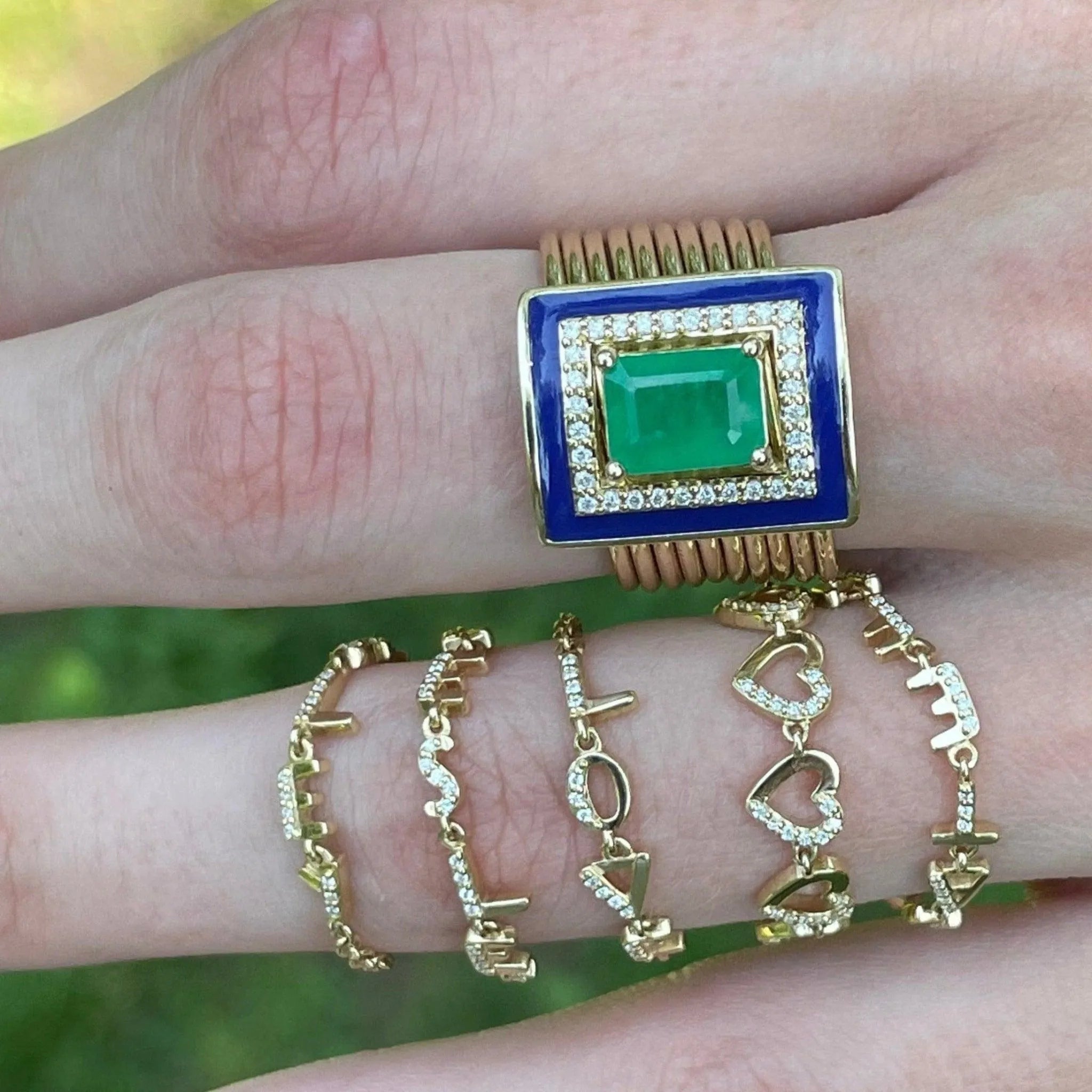 Emerald Diamond Harem Ring by Eden Presley - At Present Jewelry