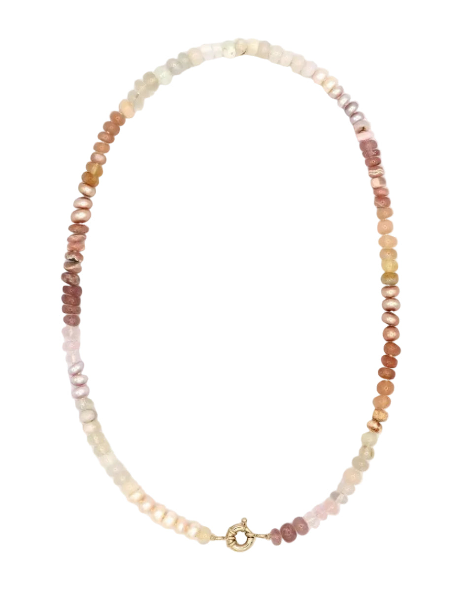 Peach Pearl Cashmere Rainbow Gemstone Necklace by Encirkled Jewelry - At Present Jewelry