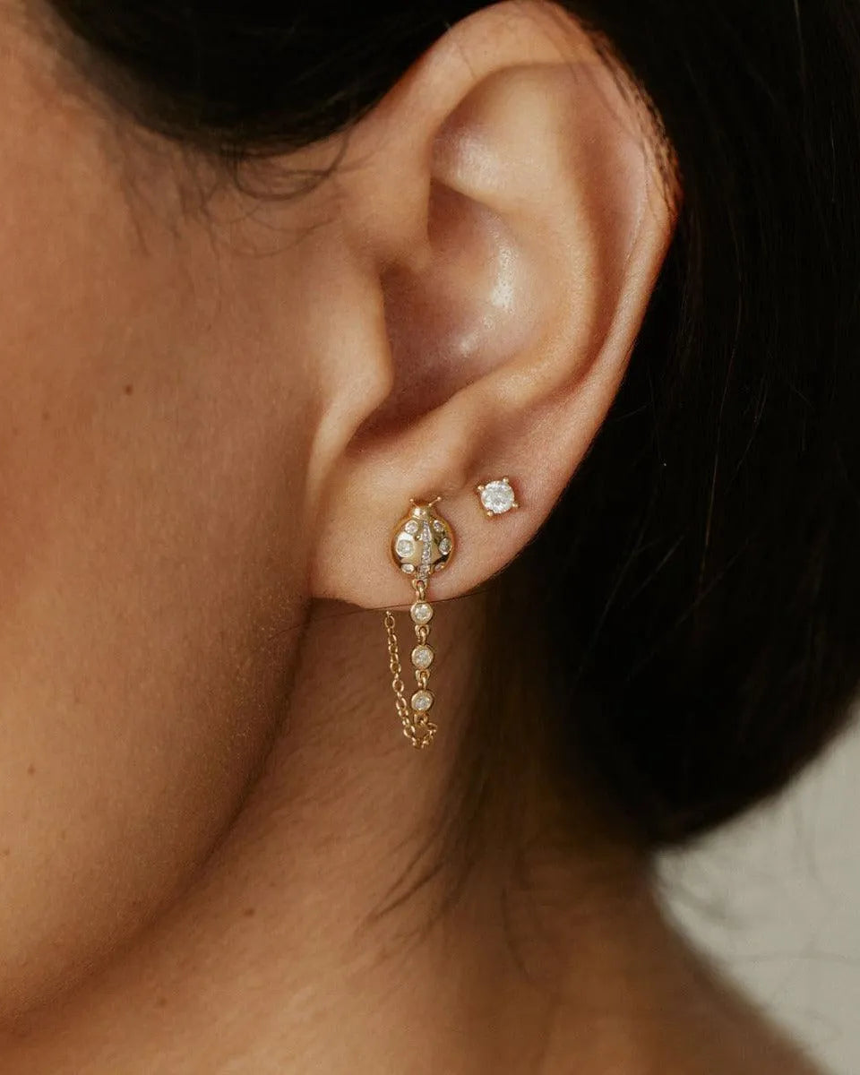 Diamond Ladybug Stud with Diamond Chain by Eriness - At Present Jewelry