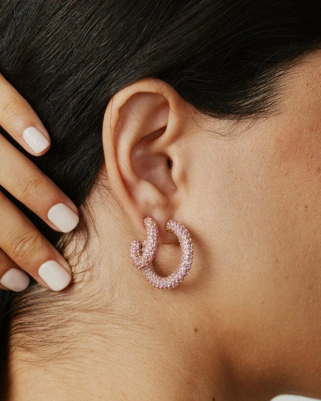 Mini Pink Sapphire Party Hoops by Eriness - At Present Jewelry