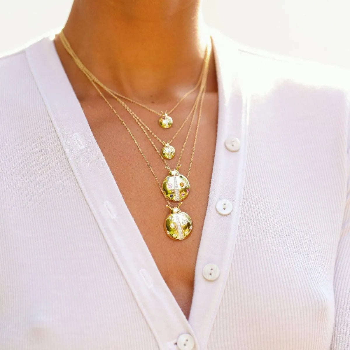 Multi Colored Baby Ladybug Necklace by Eriness - At Present Jewelry