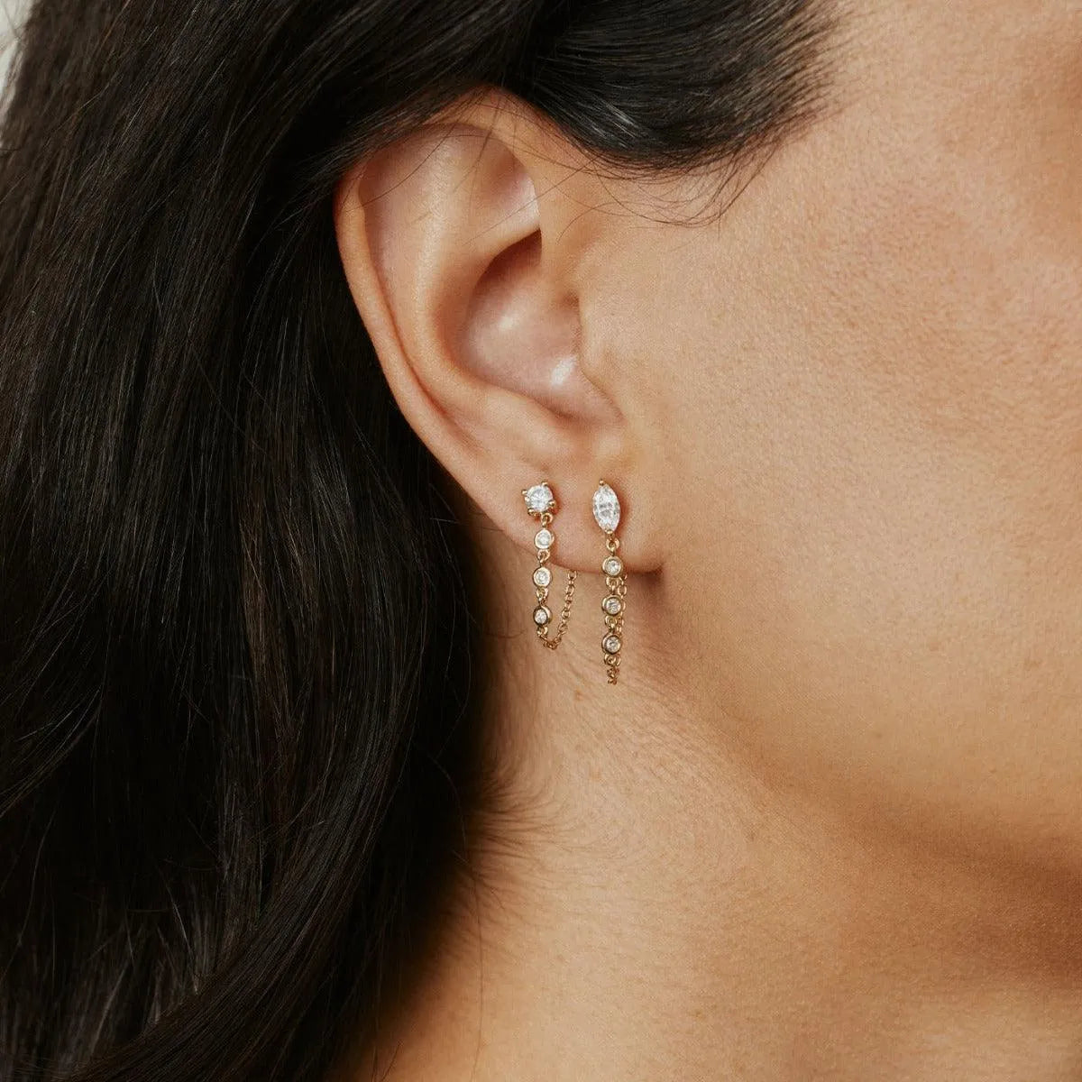 Single Diamond Stud with Diamond Chain by Eriness - At Present Jewelry