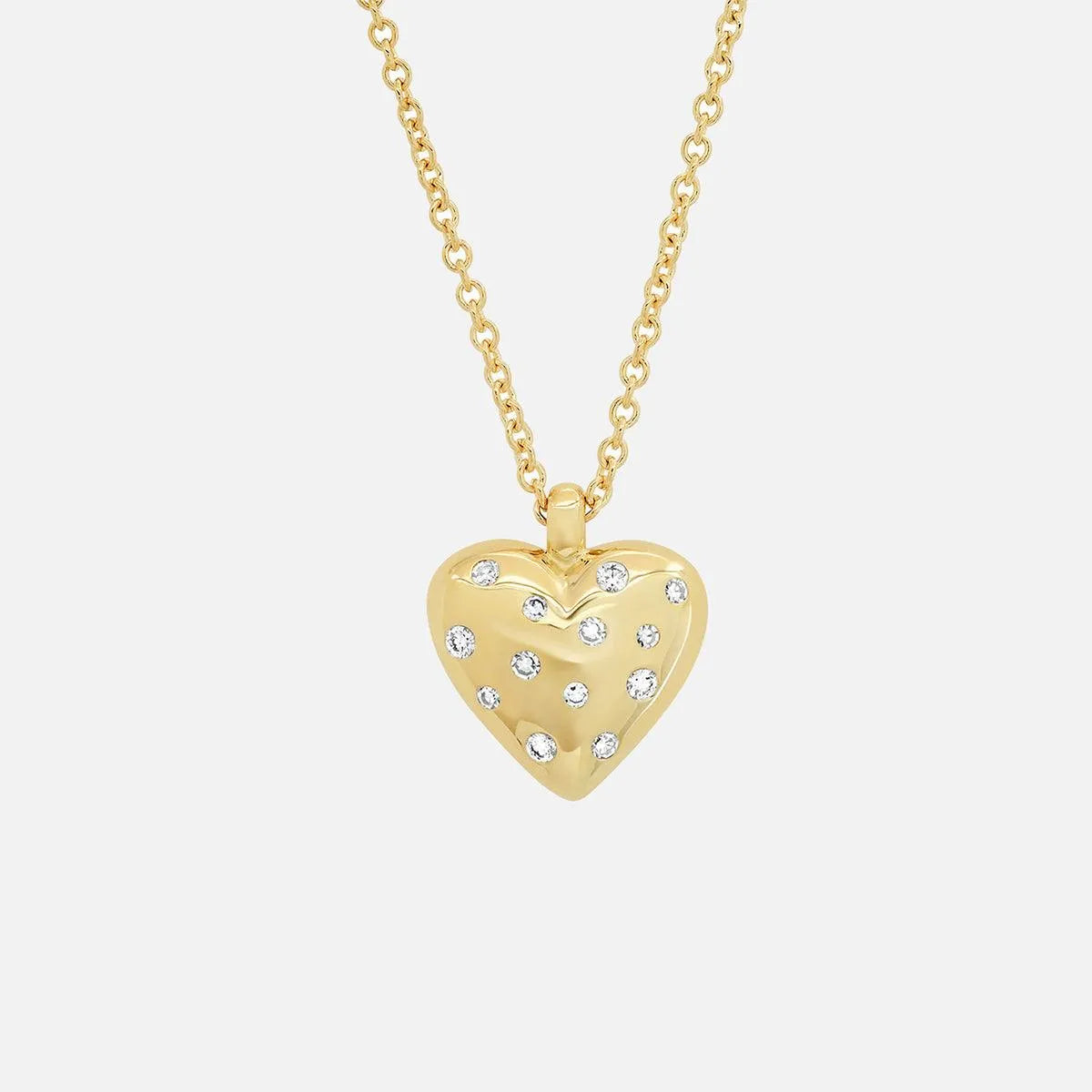 Small Reversible Diamond and Gold Puffy Heart Necklace by Eriness - At Present Jewelry