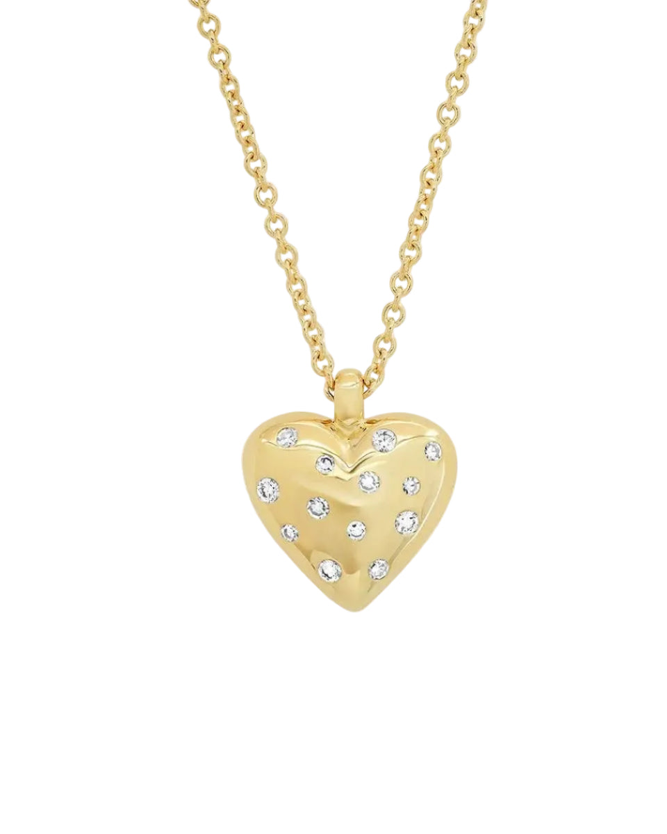 Small Reversible Diamond and Gold Puffy Heart Necklace by Eriness - At Present Jewelry