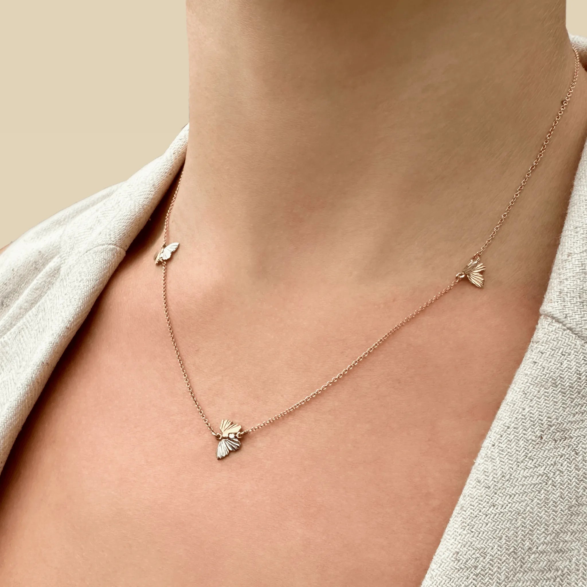 Tricolor Tiny Asterope 3 Migration Butterfly Necklace by James Banks Design - At Present Jewelry