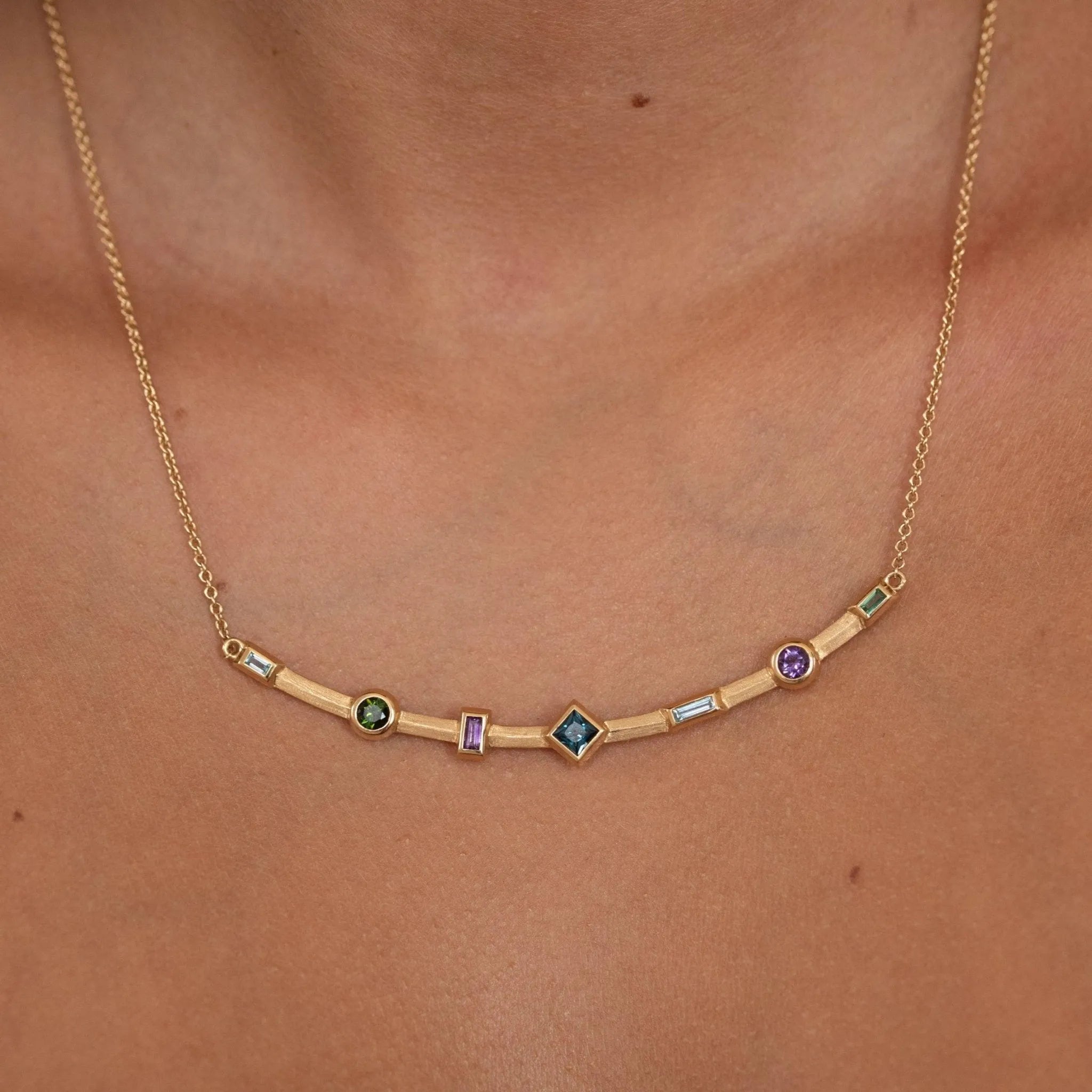 Multicolored Curved Bar Necklace by Jennifer DeMoro Jewelry - At Present Jewelry