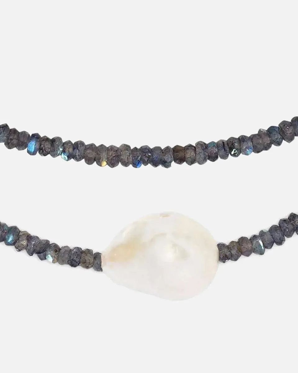 Labradorite Single Baroque Pearl Gemstone Necklace by Joie DiGiovanni - At Present Jewelry