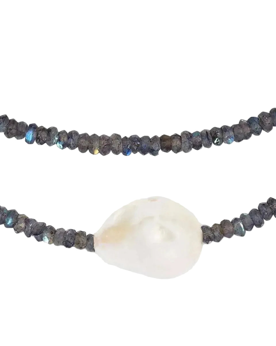Labradorite Single Baroque Pearl Gemstone Necklace by Joie DiGiovanni - At Present Jewelry