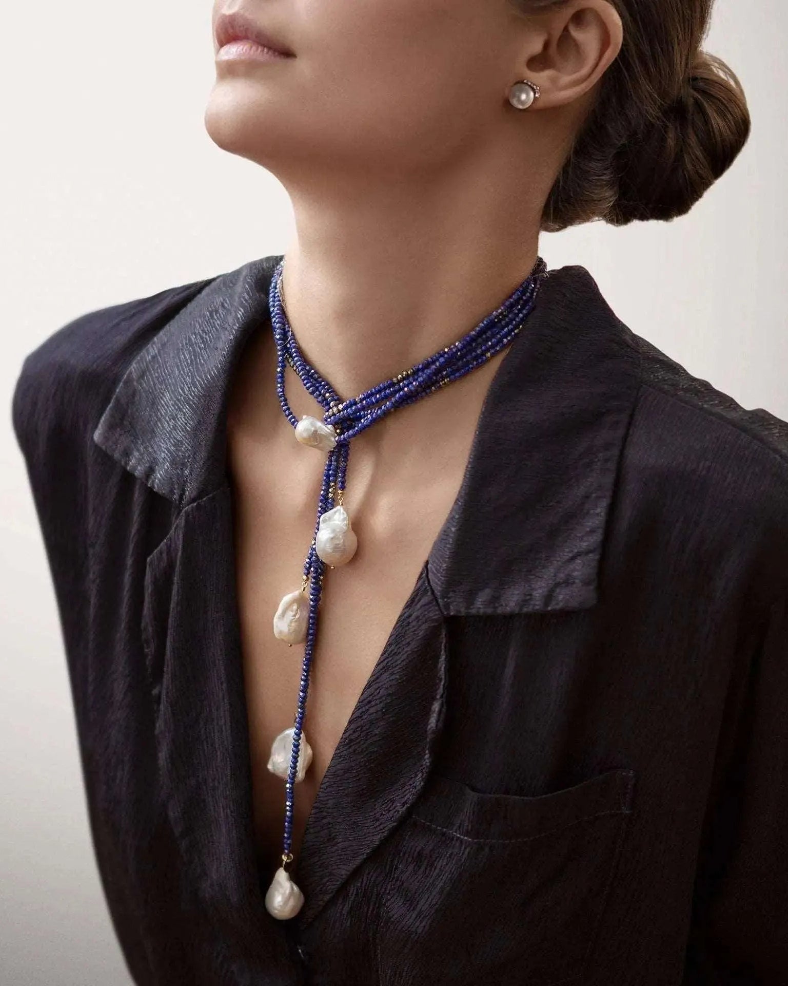 Lapis Single Baroque Pearl Gemstone Necklace by Joie DiGiovanni - At Present Jewelry