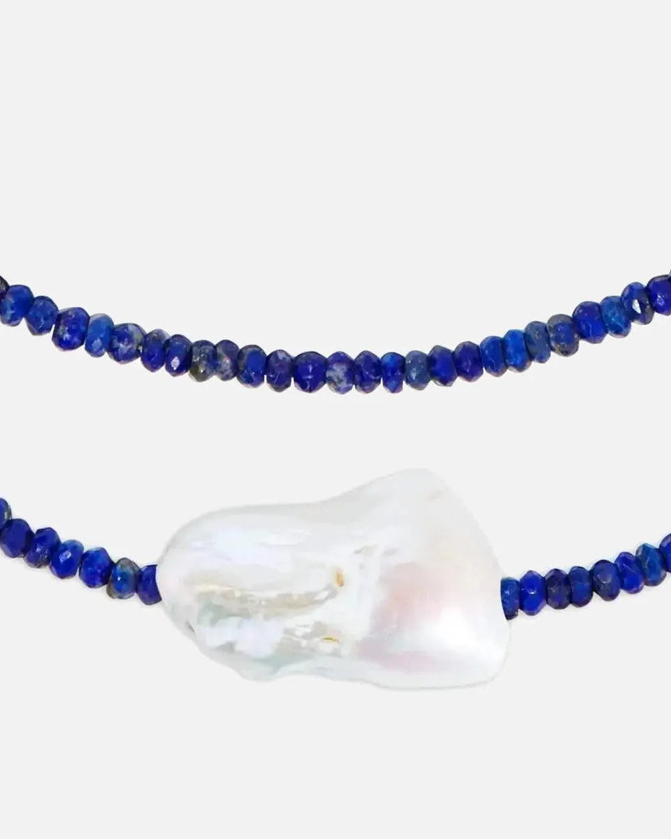 Lapis Single Baroque Pearl Gemstone Necklace by Joie DiGiovanni - At Present Jewelry