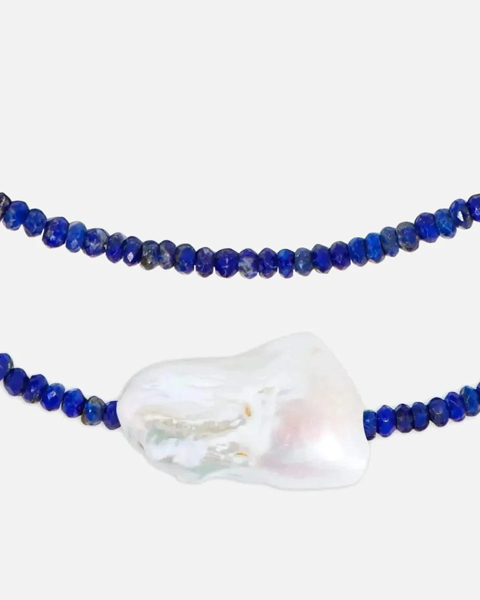 Lapis Single Baroque Pearl Gemstone Necklace by Joie DiGiovanni - At Present Jewelry