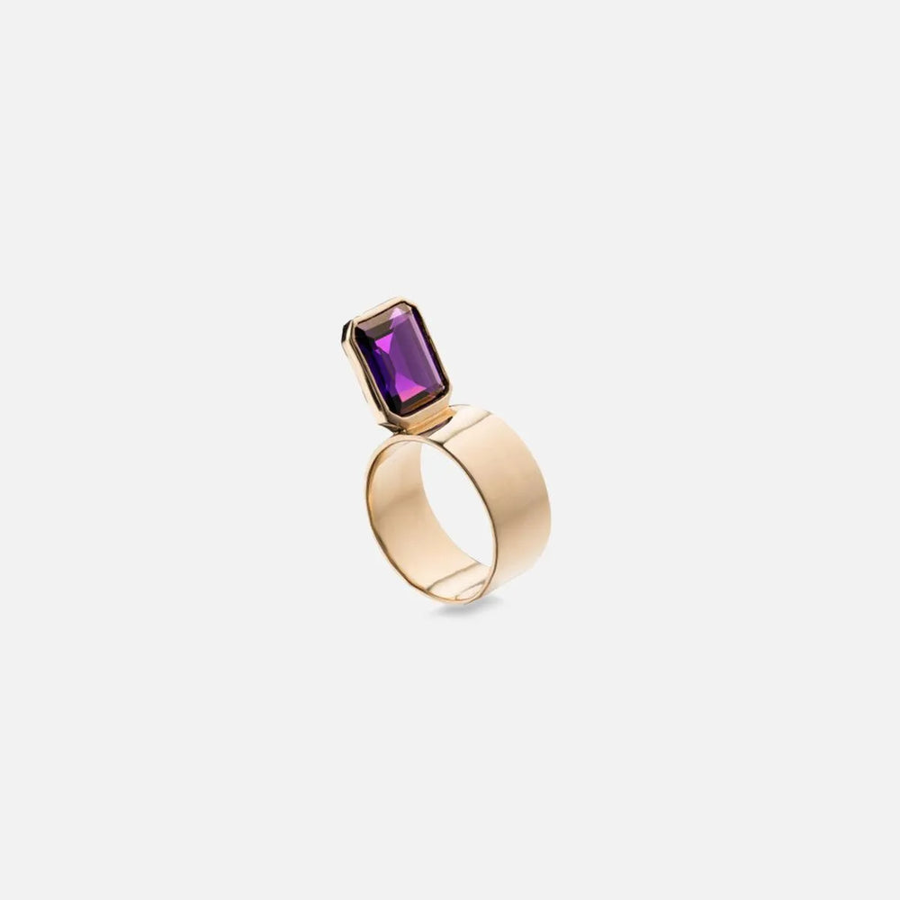 Perched Setting Ring with Octagon African Amethyst by Leslie Paige Jewelry - At Present Jewelry