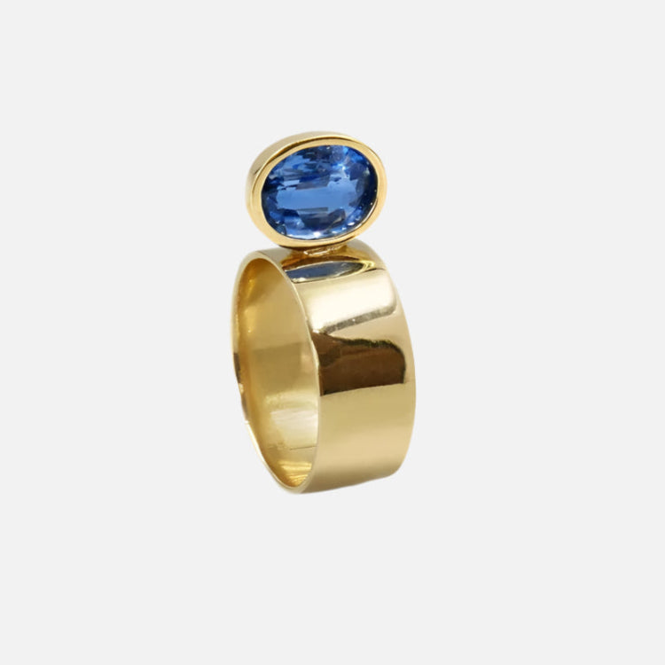 Perched Setting Ring with Oval Blue Himalayan Kyanite by Leslie Paige Jewelry - At Present Jewelry
