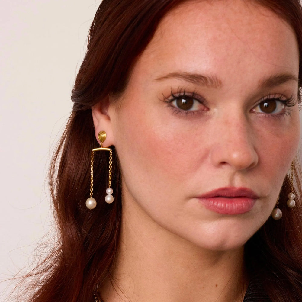 Pulley Pearl Stud Earrings by Monbouquette - At Present Jewelry