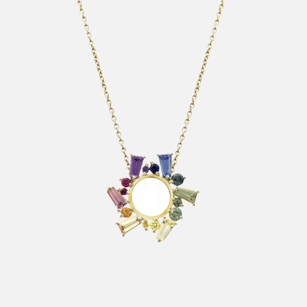 Rainbow Sapphire Small Open Circle Necklace by Meredith Young - At Present Jewelry