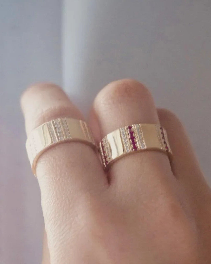 Pinstripe Strength Diamond Cigar Band Ring by Ri Noor - At Present Jewelry