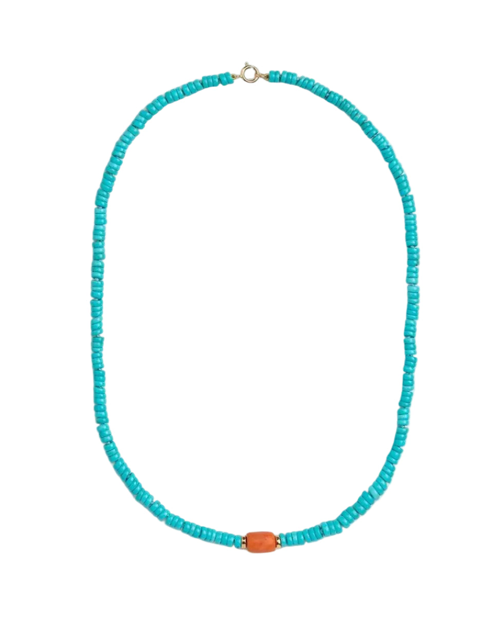 Coral & Turquoise Beaded Necklace by Selin Kent - At Present Jewelry