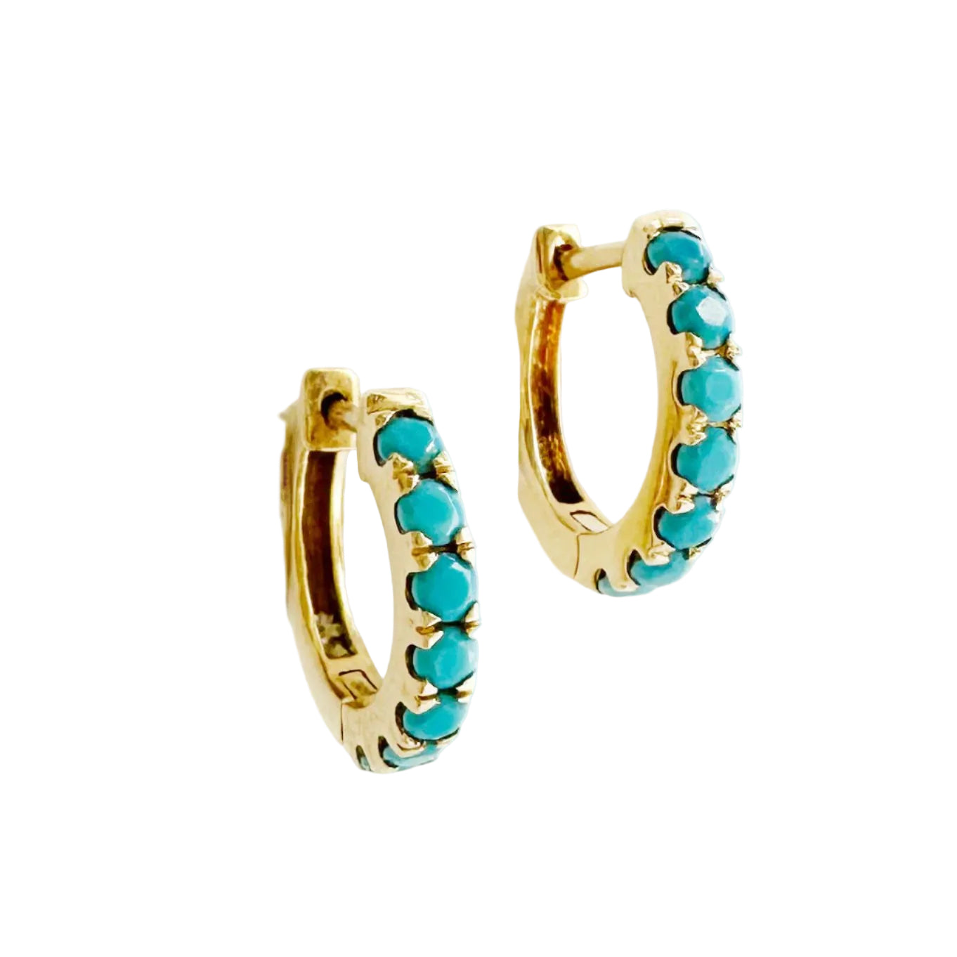 Turquoise Huggies by Rebecca Pinto - At Present Jewelry