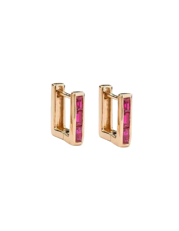 Skinny Square Ruby Huggie Earrings by Ri Noor - At Present Jewelry