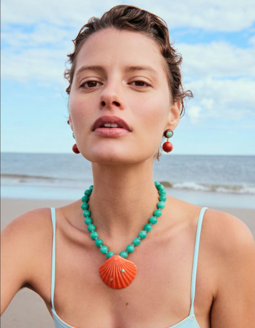 Laurel Earrings in Coral