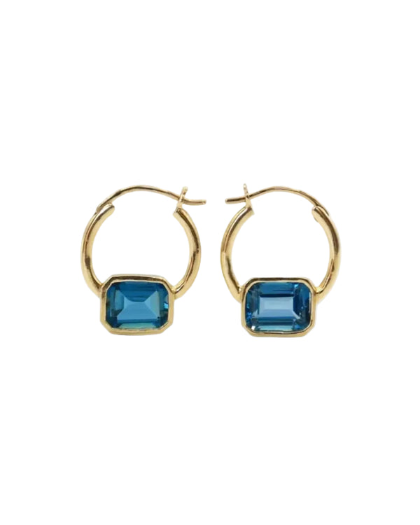 Small Bezel Hoops with London Blue Topaz by Leslie Paige Jewelry - At Present Jewelry