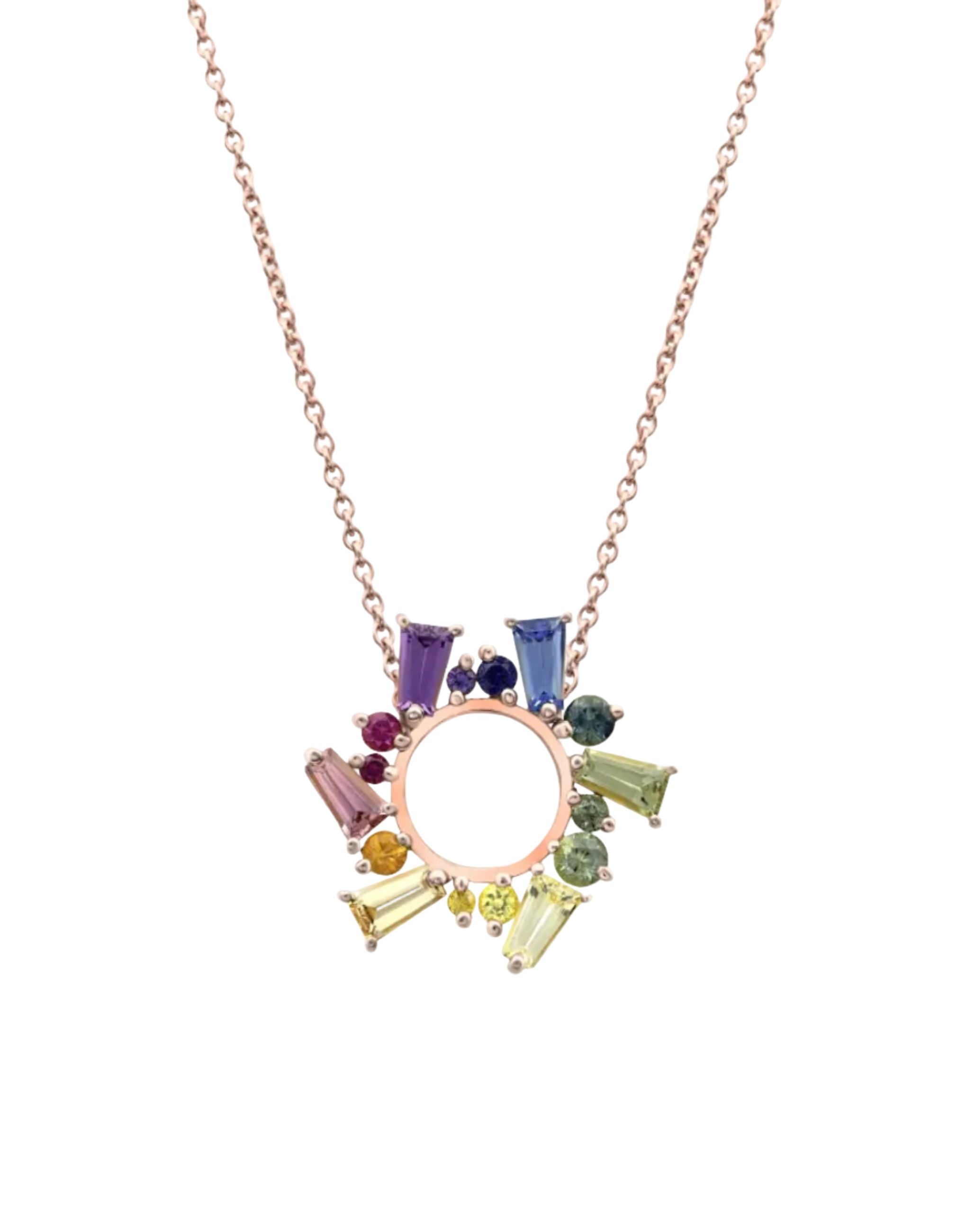 Rainbow Sapphire Small Open Circle Necklace