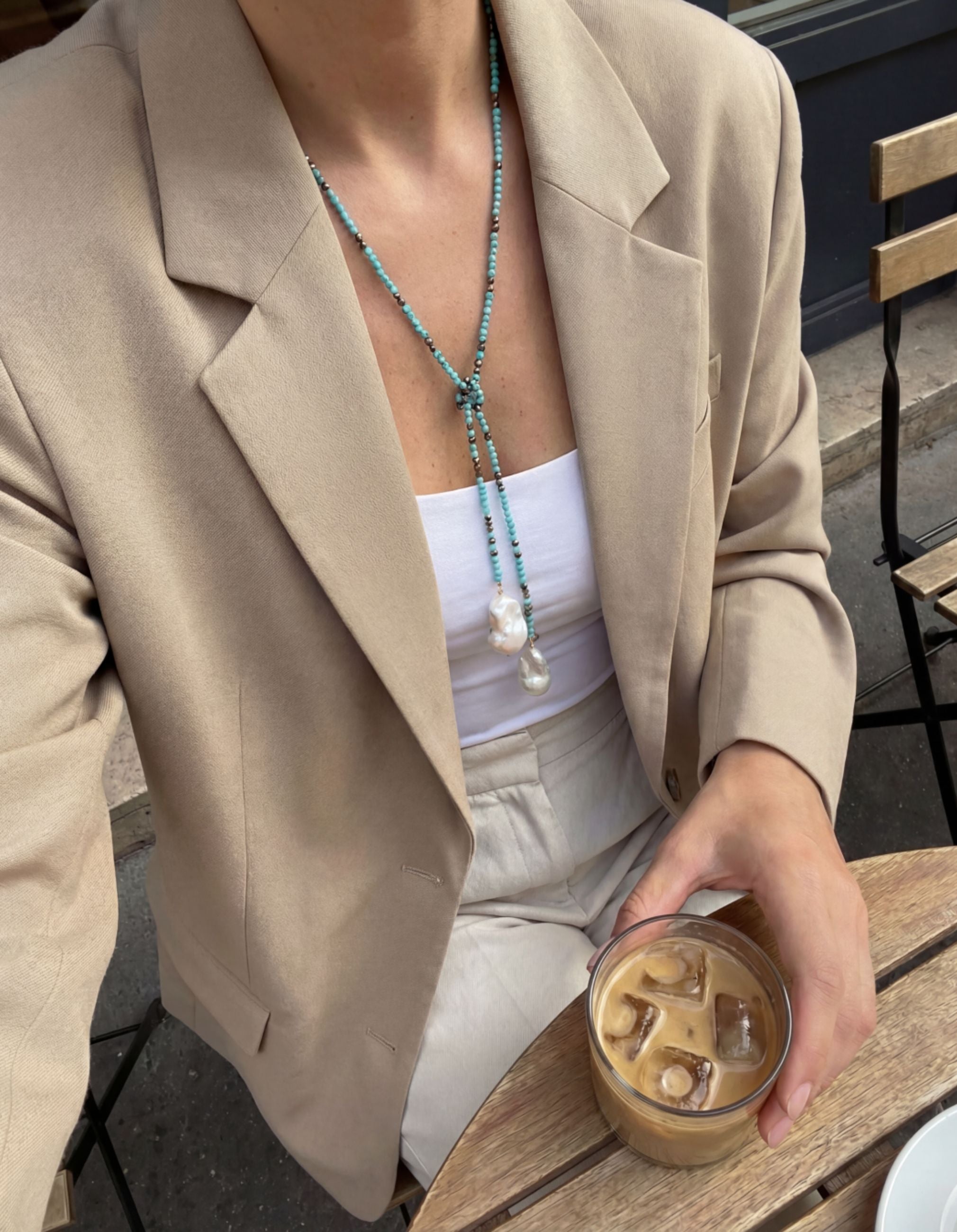 Turquoise and Pyrite Ombre Classic Gemstone Lariat