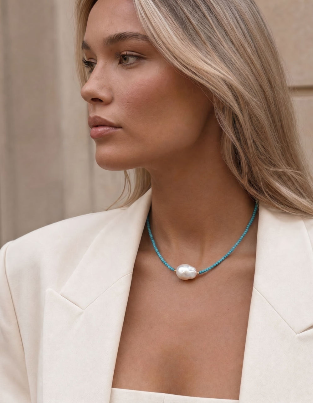 Single Baroque Pearl Gemstone Necklace