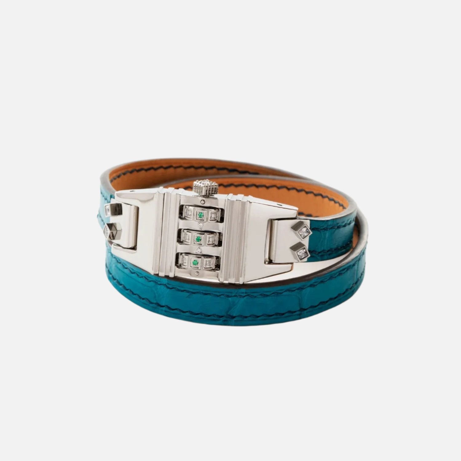 Stainless Steel Leather Code, Aga Blue Crocodile - At Present Jewelry