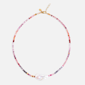 Cotton Candy Spinel Gold Baroque Pearl Necklace